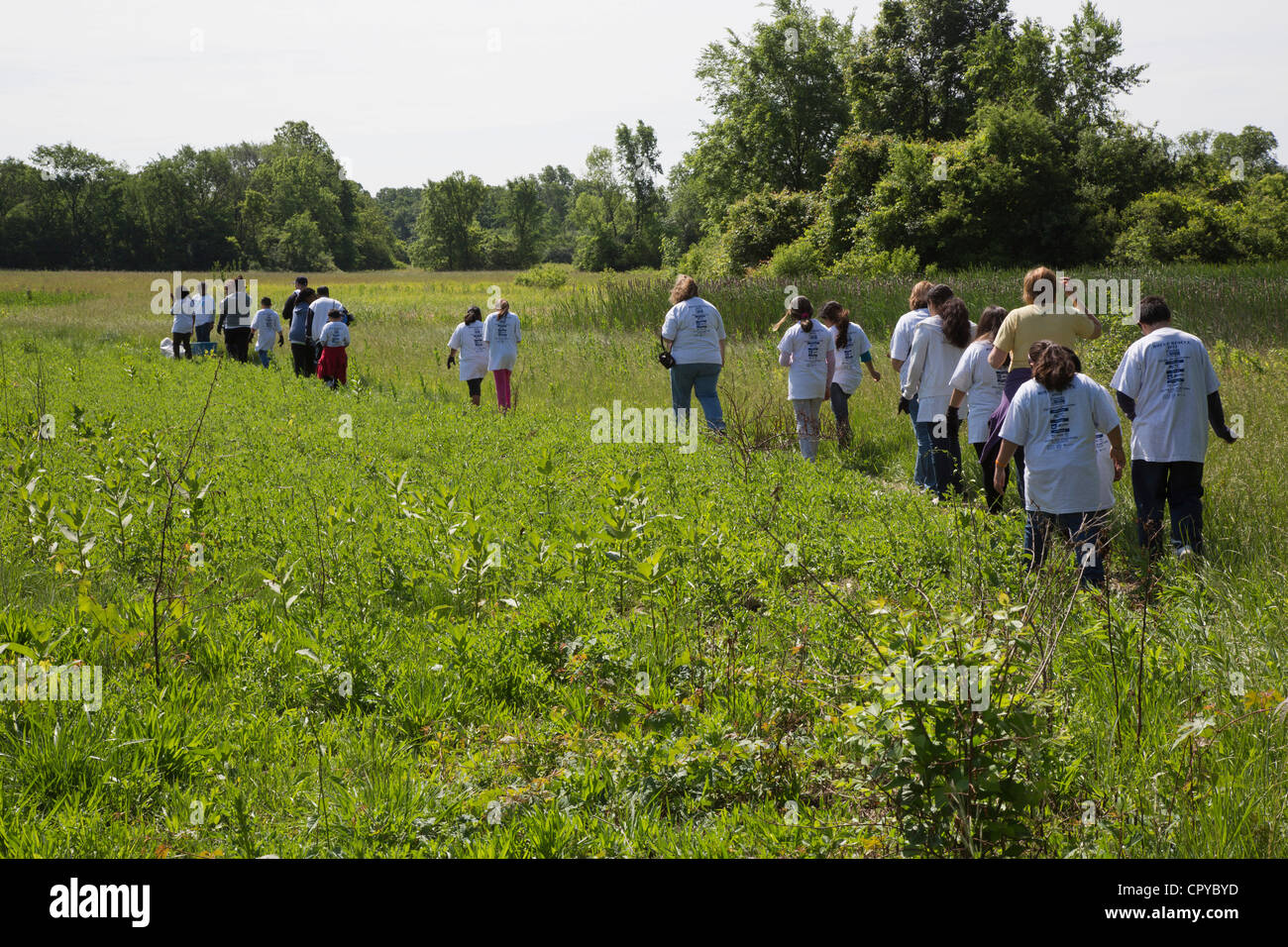 Detroit, Michigan - Students from Neinas elementary school on a field trip in Rouge Park. Stock Photo