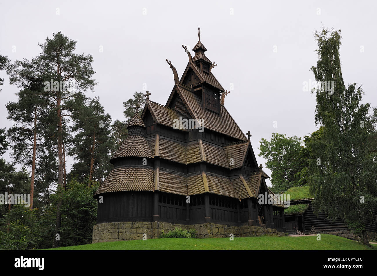 Norway, Oslo, Bygdoy Peninsula, Norsk Folkemuseum (Norwegian Folk Museum), Gol stave wooden church Stock Photo