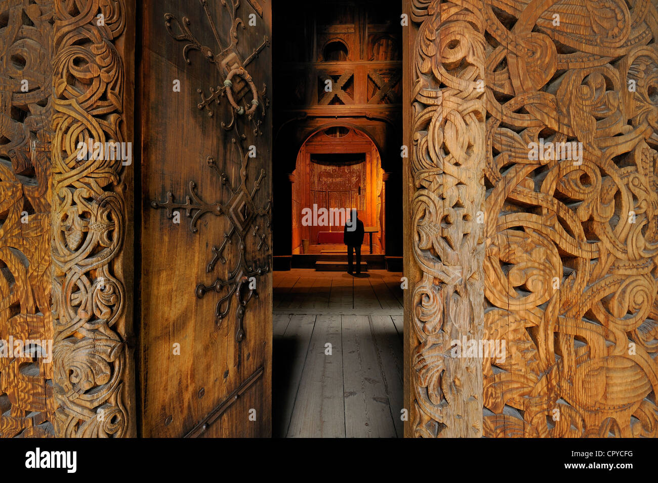 Norway, Oslo, Bygdoy Peninsula, Norsk Folkemuseum (Norwegian Folk Museum), Gol stave wooden church Stock Photo