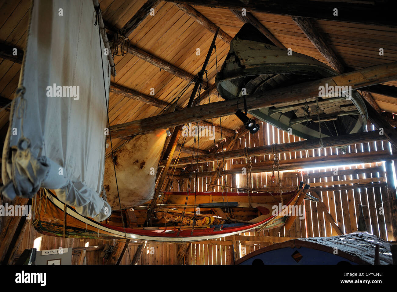 Norway Nordland County Lofoten Islands Austvagoy Island Kabelvag - Storvagen Museum Nord-Lofotmuseet (Lofoten Museum) boathouse Stock Photo