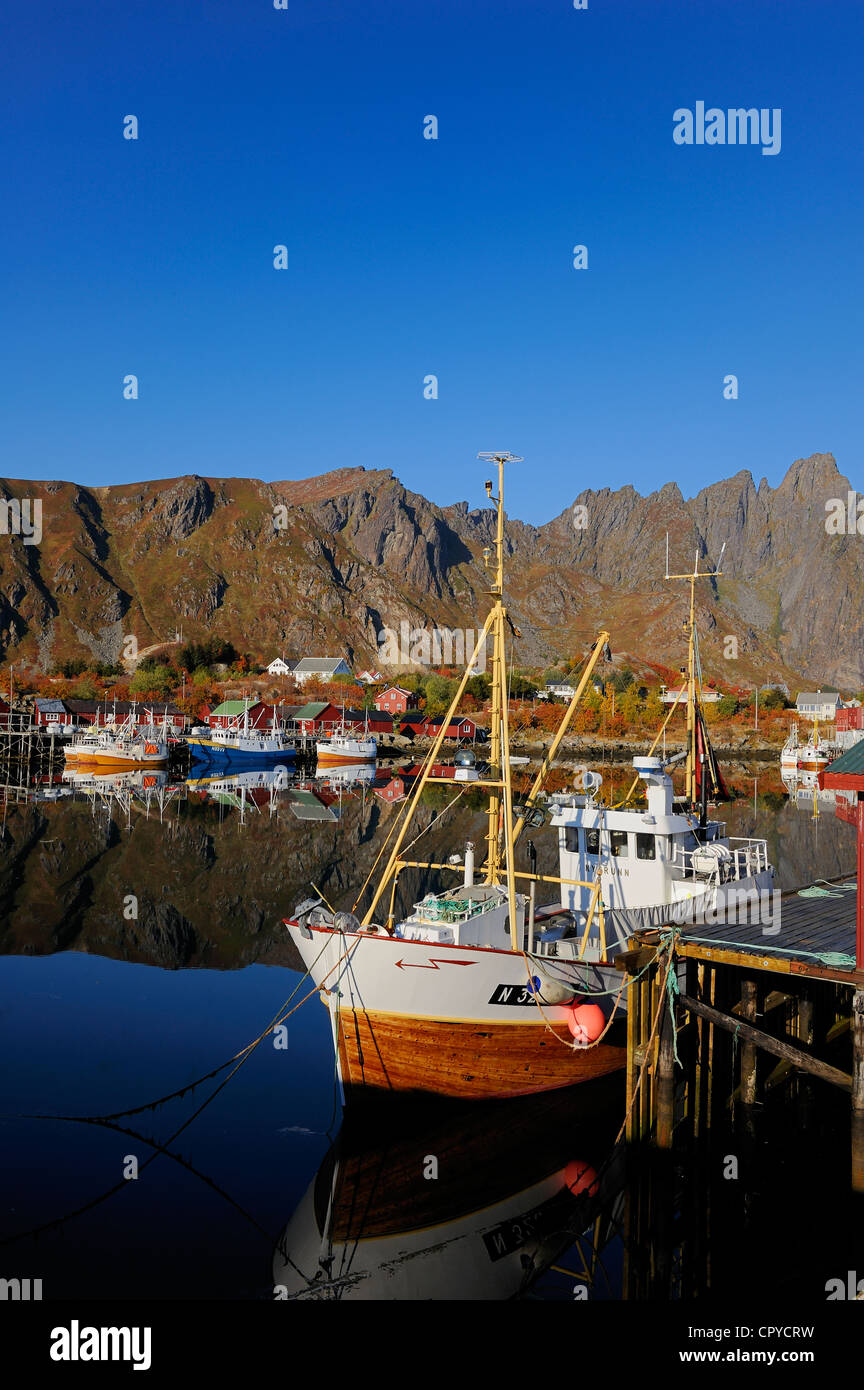 Norway, Nordland County, Lofoten Islands, Vestvagoy Island, Ballstad fishing harbour Stock Photo