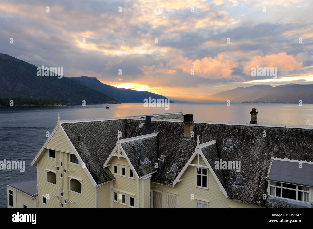 Norway, Sogn Og Fjordane County, Balestrand, Sognefjorden, Kvikne Hotel Stock Photo