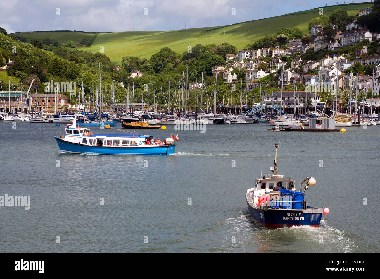 Trawler nicky 5 on river Dart,Kingswear,dartmouth,Devon, blue, boat