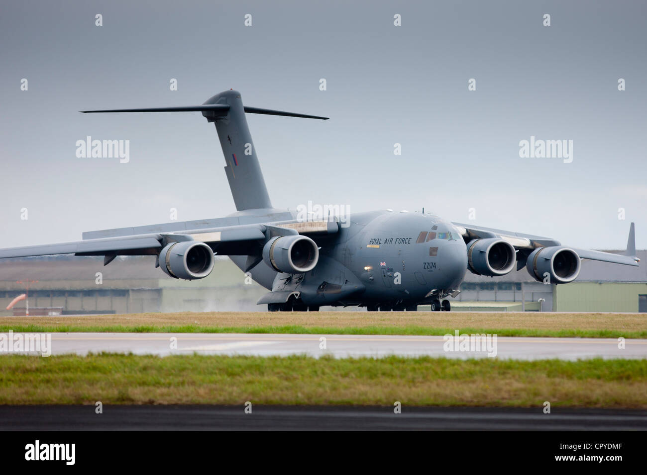 RAF C17 Globemaster air transport troop and cargo plane at RAF Brize Norton Air Base in Oxfordshire, UK Stock Photo
