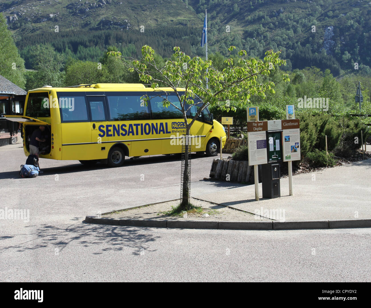 Haggis Adventure bus Glenfinnan visitors centre Scotland  May 2012 Stock Photo