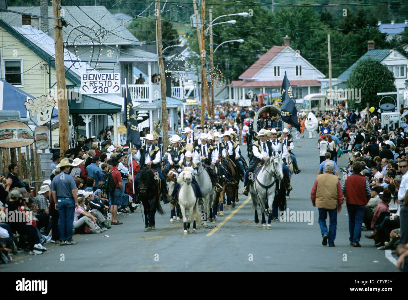 Canada, Quebec Province, Saint Tite, Western Festival, parade in the streets at the openning of the event Stock Photo