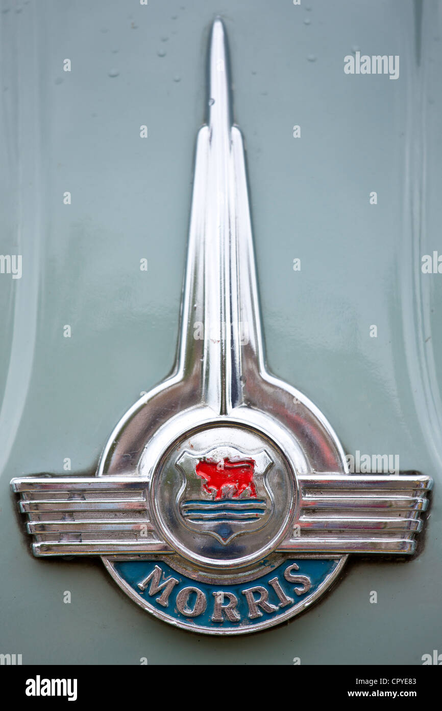 Logo of Morris Minor 1000 car at classic car rally at Brize Norton in
