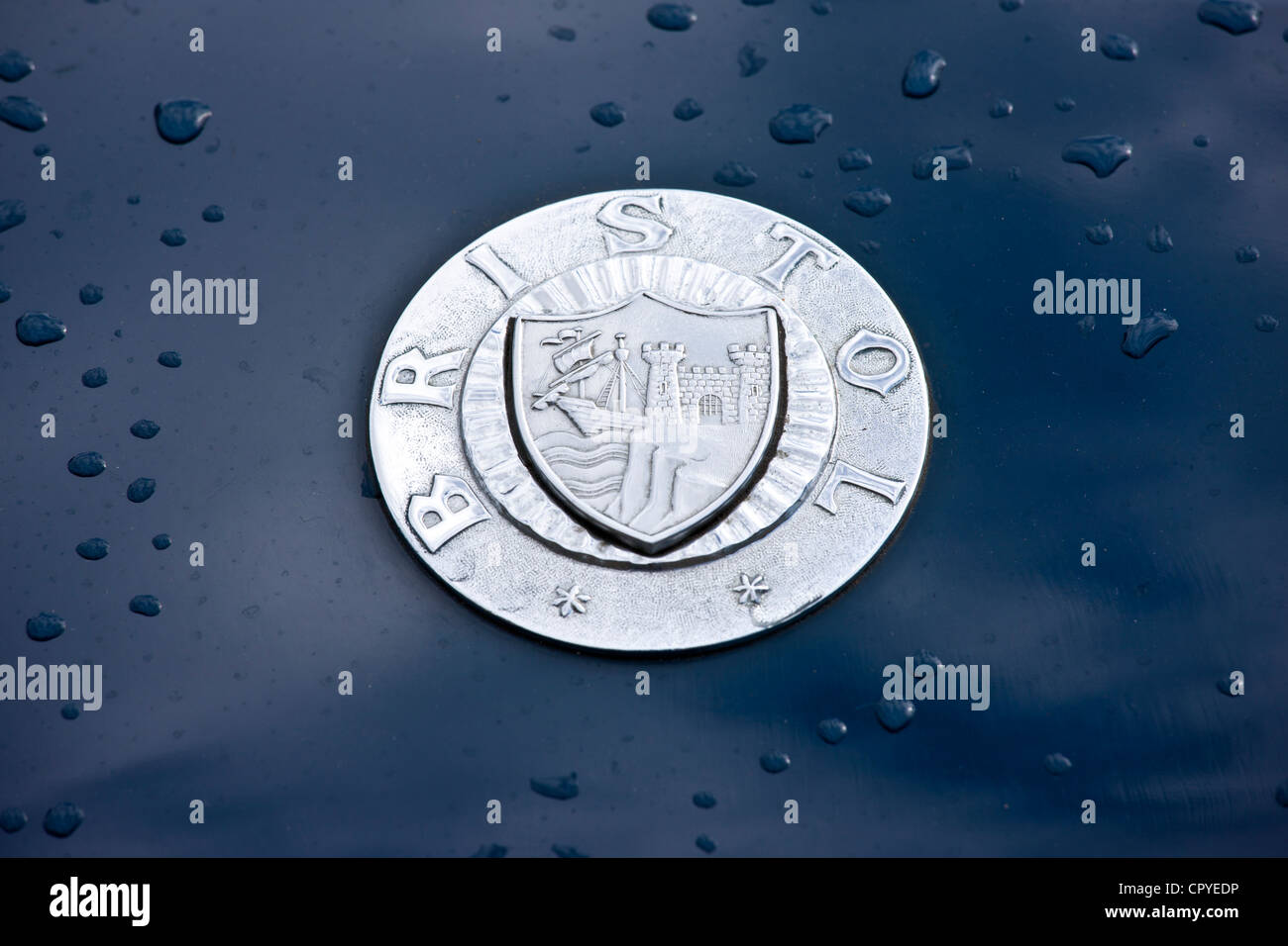 Badge Logo of Bristol 406 classic car at classic car rally at Brize