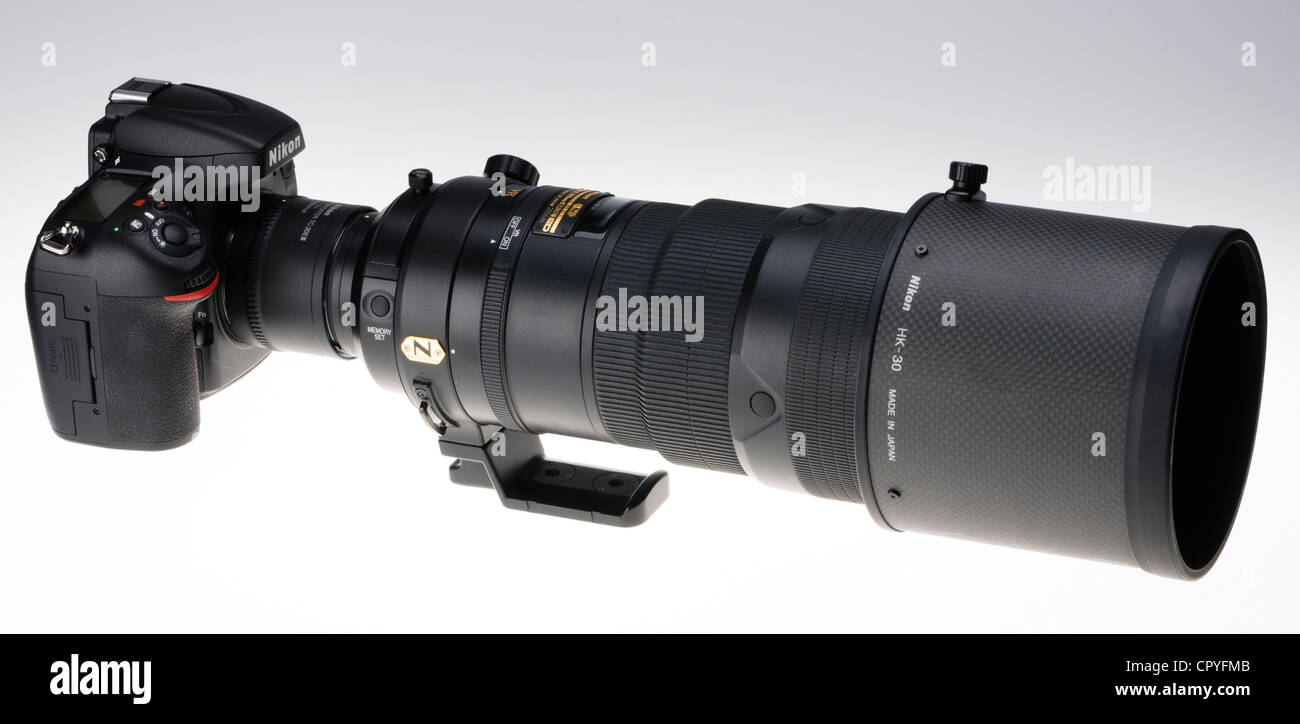 Nikon D800 professional DSLR - with 300mm f/2.8 Nikkor VRII lens and 2X converter - paparazzi style Stock Photo