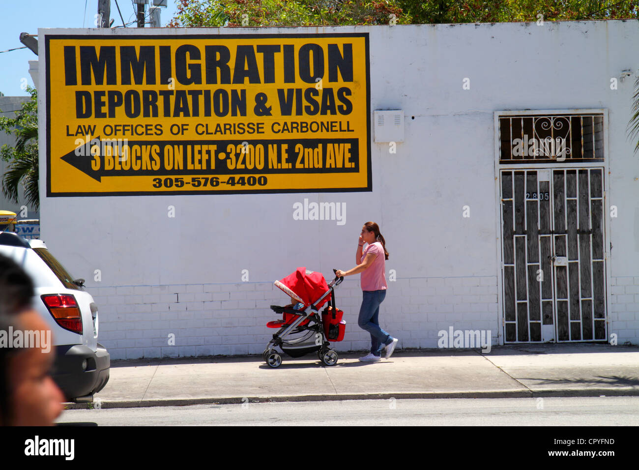 Miami Florida,N.E. 2nd Avenue,sign,immigration law office,deportation,visas,FL120427066 Stock Photo