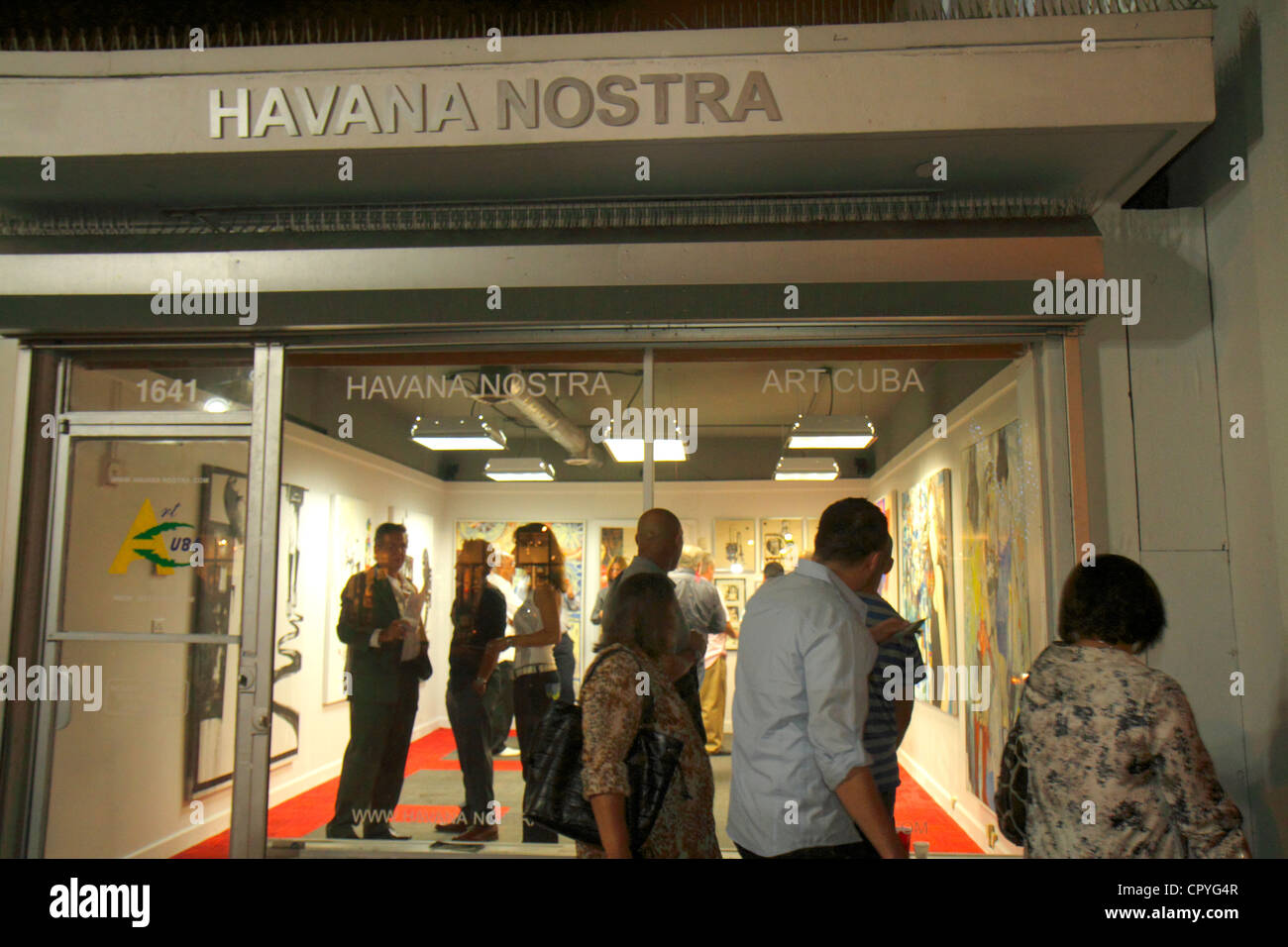 Miami Florida,Little Havana,Calle Ocho,Viernes Culturales,Cultural Fridays,monthly street festival,Havana Nostra,Art Cuba,art gallery,paintings,displa Stock Photo