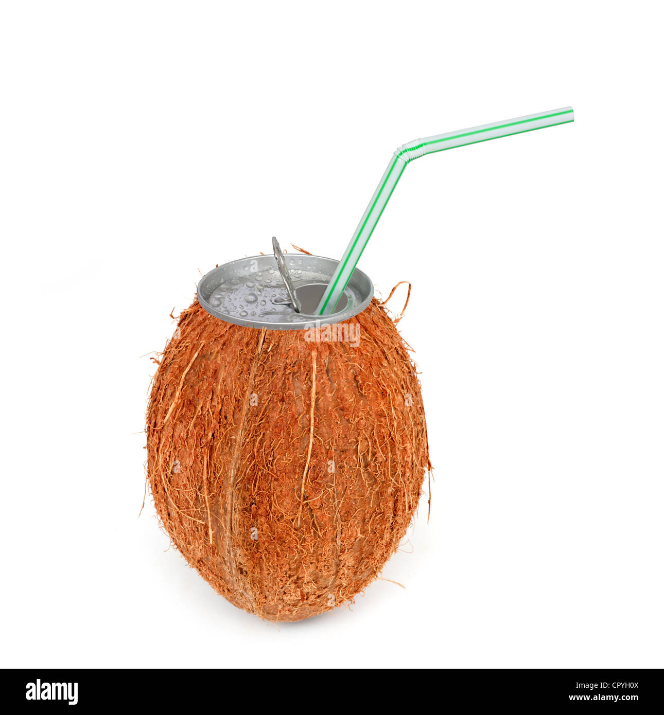 Coconut milk abstract canned drink concept on white background Stock