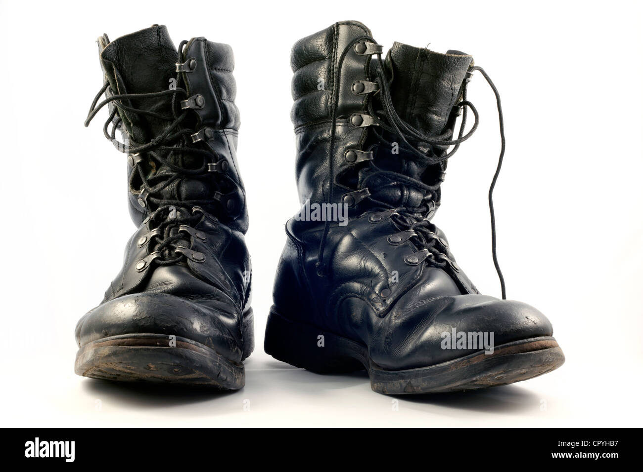 Old worn leather military boots hi-res stock photography and images - Alamy