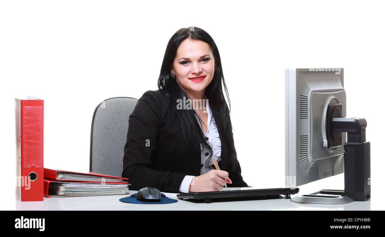 modern business woman sitting at office desk Stock Photo - Alamy