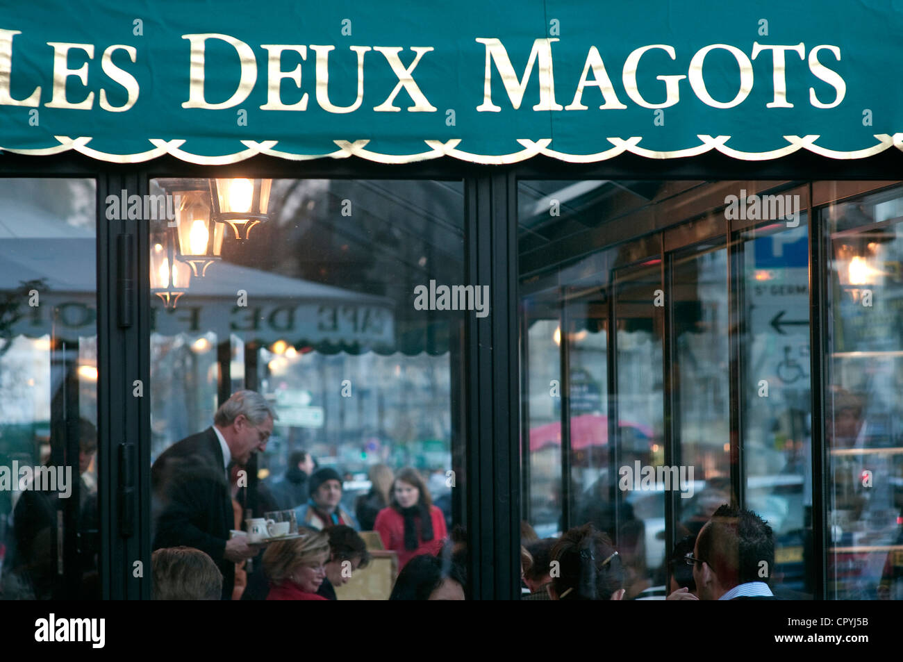 France, Paris, Saint Germain des Pres District, Les Deux Magots Cafe Stock Photo