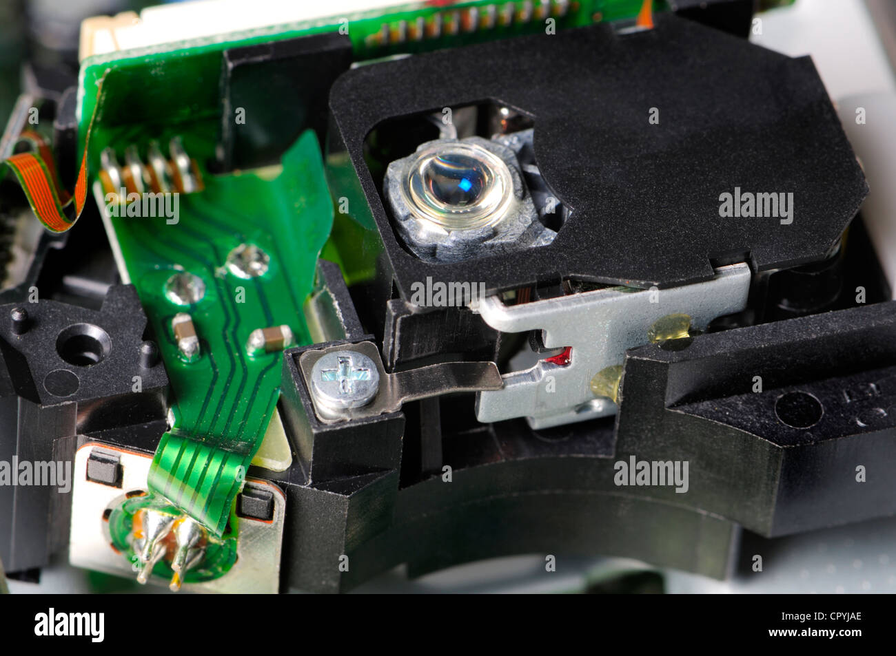 Tracking Laser and lens from DVD player Stock Photo