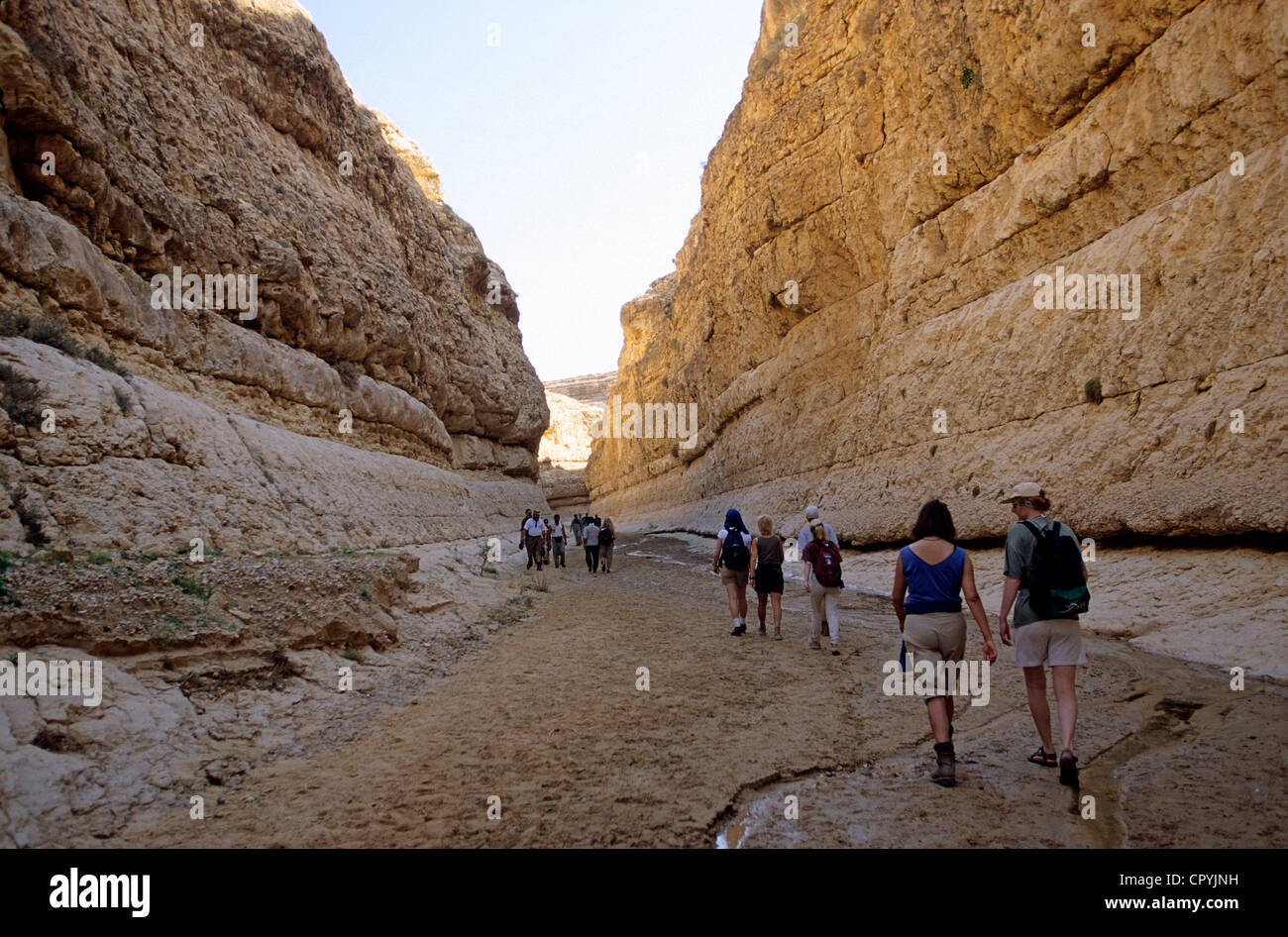Tunisia, Tozeur Governorate, Mides Gorges, near Tamerza, not far from the border with Algeria, hikkers Stock Photo