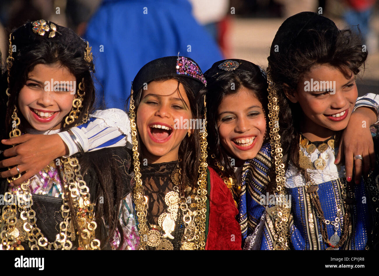 Tunisia, Kebili Governorate, Douz, Desert Festival, young dancers wearing traditional clothes Stock Photo