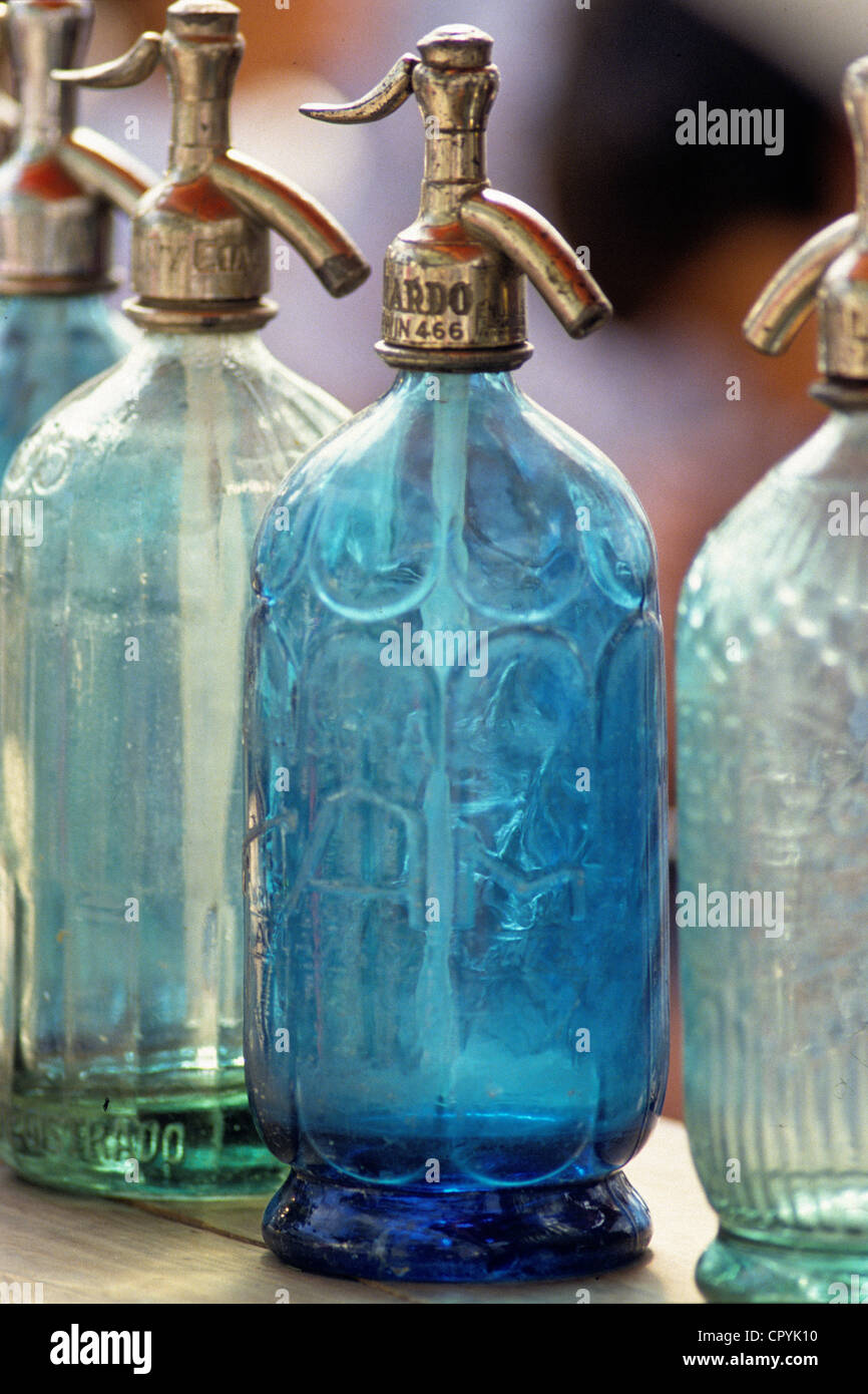 Argentina, Buenos Aires, San Telmo District, antique dealer's territory, siphon bottles Stock Photo