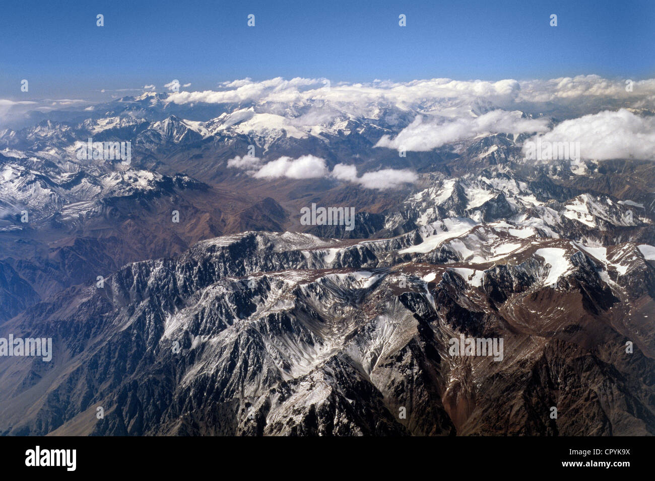 Chili, Valparaiso Region, crossing over Andes mountain range between Chile and Argentina (aerial view) Stock Photo