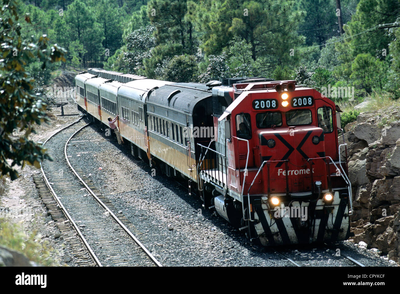 Mexico, Chihuahua State, Divisadero, arrival of El Chepe Train, the last passenger train of Mexico Stock Photo