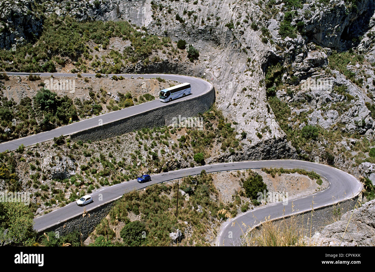 Spain, Balearic Islands, Majorca, dizzy road to go to Sa Calobra Stock Photo