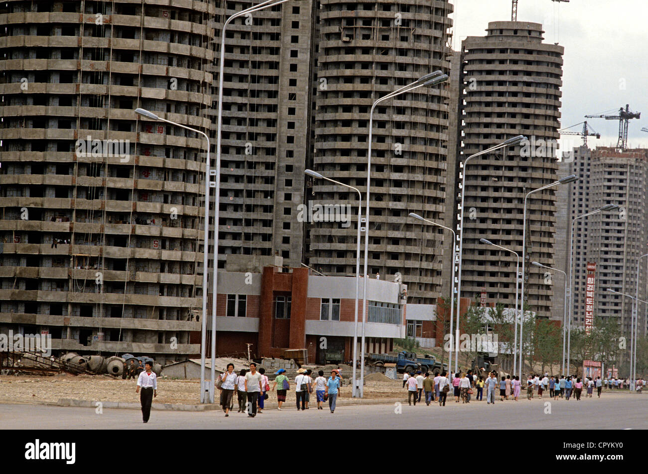 North Korea, Pyongyang,construction site of 30 000 housing Stock Photo