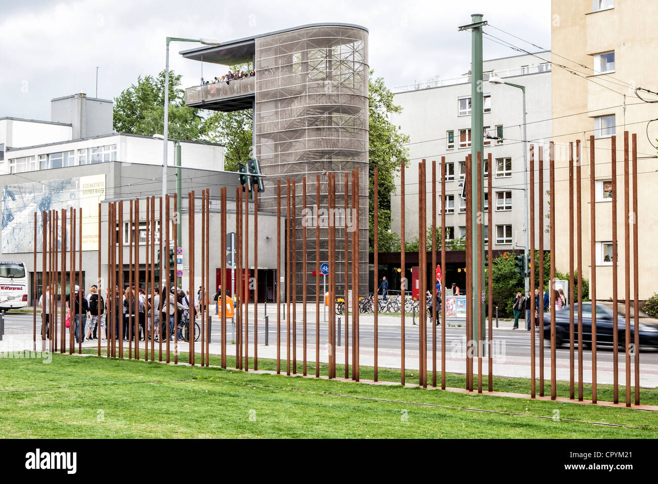 Berlin Wall Memorial Documentation Centre with Viewing Platform. The rusty poles in the