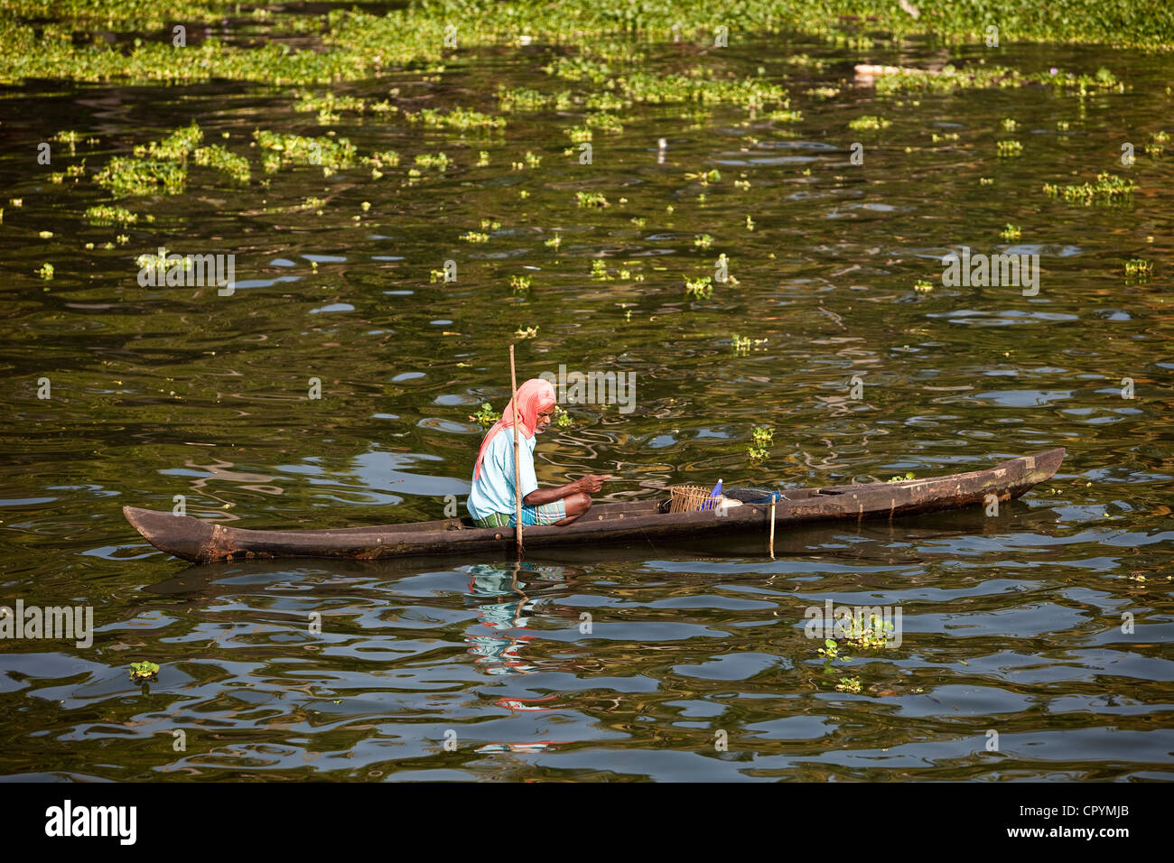 India, Kerala State, Allepey, the backwaters, daily life along the canals in the morning Stock Photo