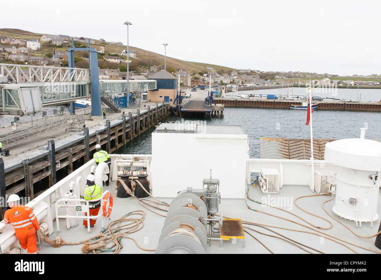 Stromness Harbour, Orkney Island the ferry arriving Stock Photo