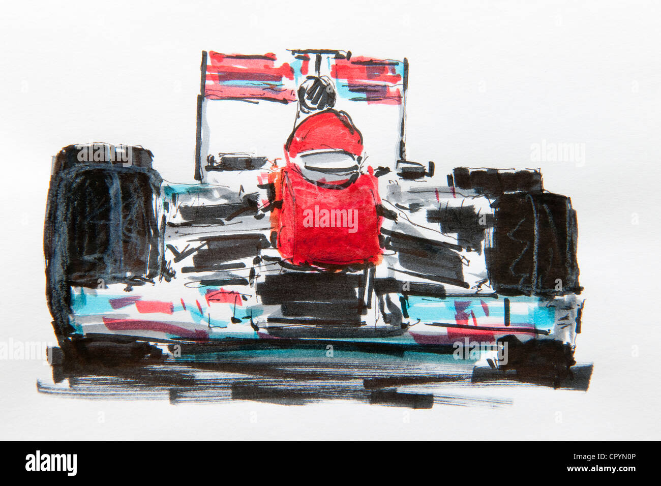 Formula One car, racing, drawing by Gerhard Kraus, Kriftel, Germany Stock Photo