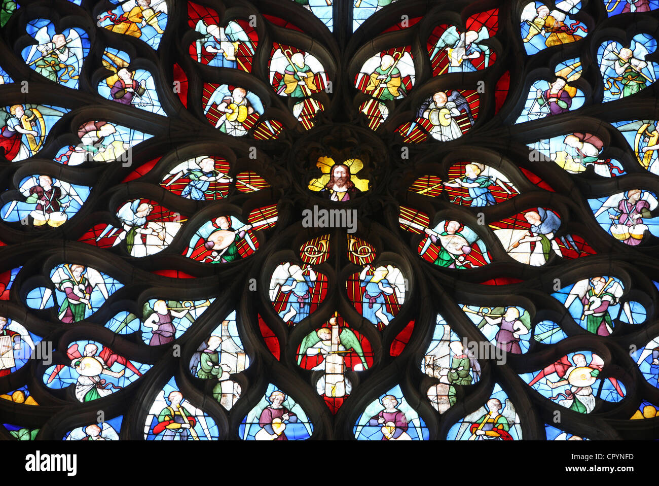 Rose window, St. Stephen's Cathedral, Sens, Yonne, Burgundy, France, Europe Stock Photo