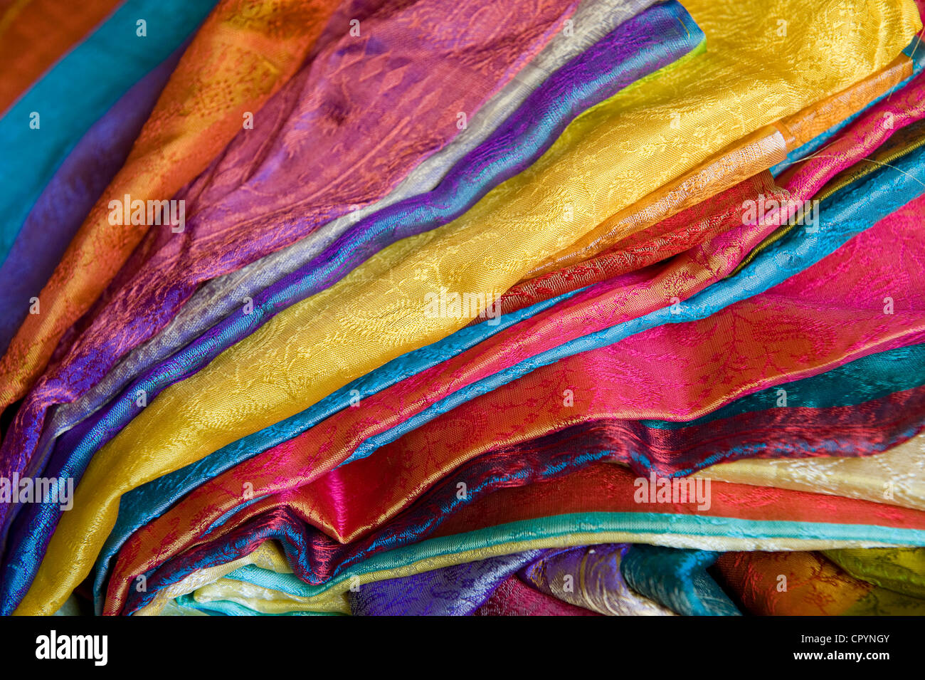 Benares silk fabrics, Varanasi, Uttar Pradesh, India, Asia Stock Photo