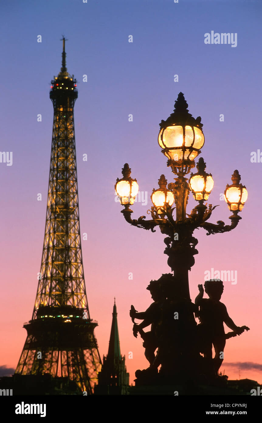 France, Paris , Pont Alexandre III and the Eiffel tower Stock Photo