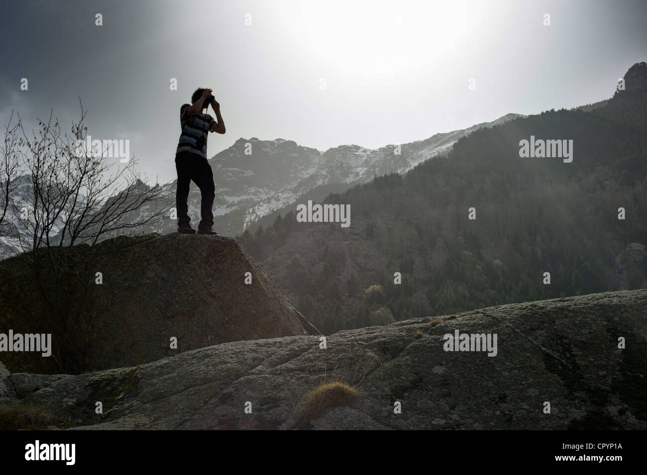 Photographer in the Vall del Freser, northern Catalonia, Spain, Europe Stock Photo