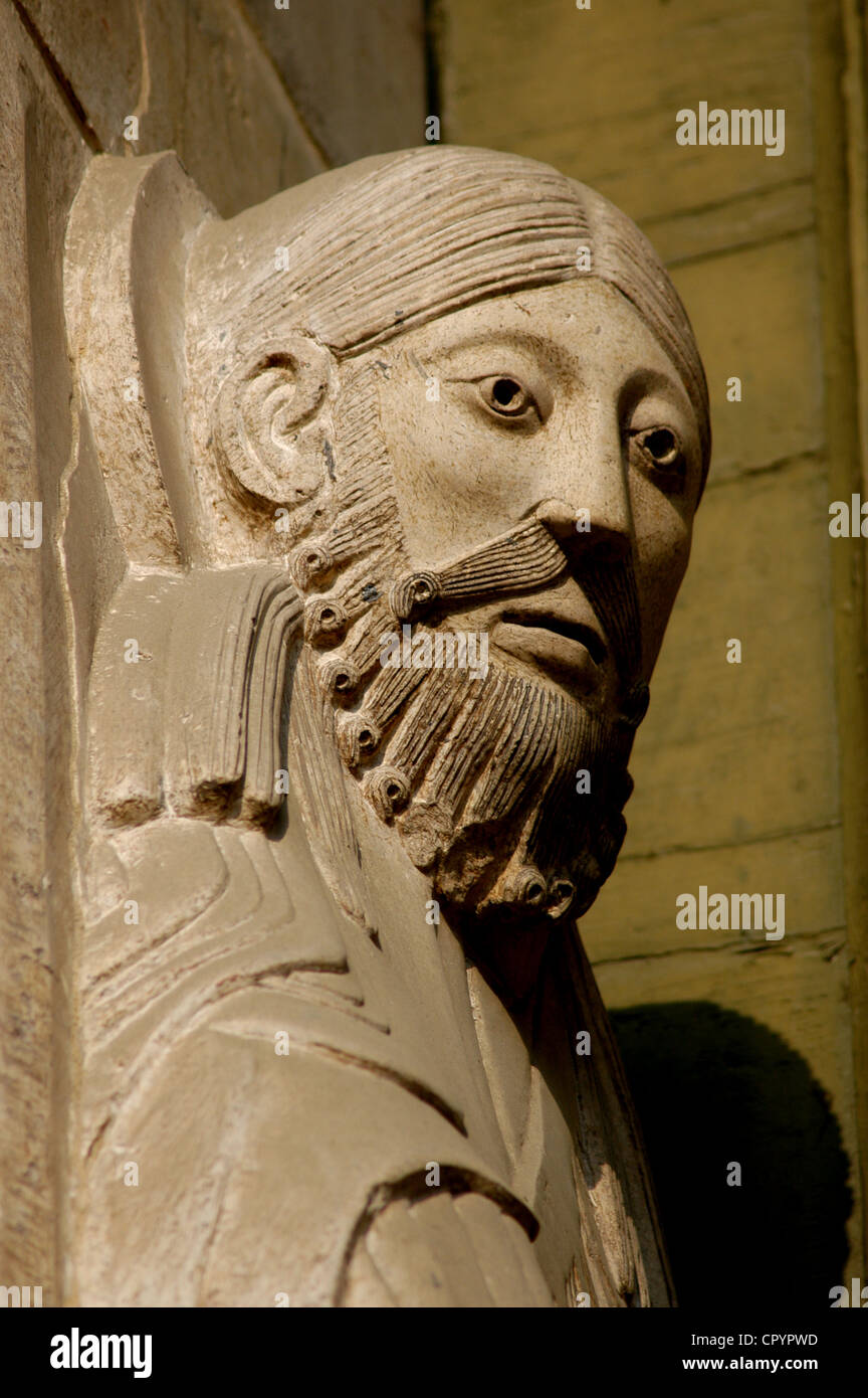 Prophet Jeremiah. Detail. Main portico. 12th century. Cremona Catedral. Italy. Stock Photo