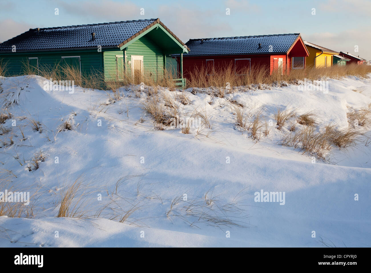 Camping cabins, Helgoland Dunes, SchleswigHolstein, Germany, Europe