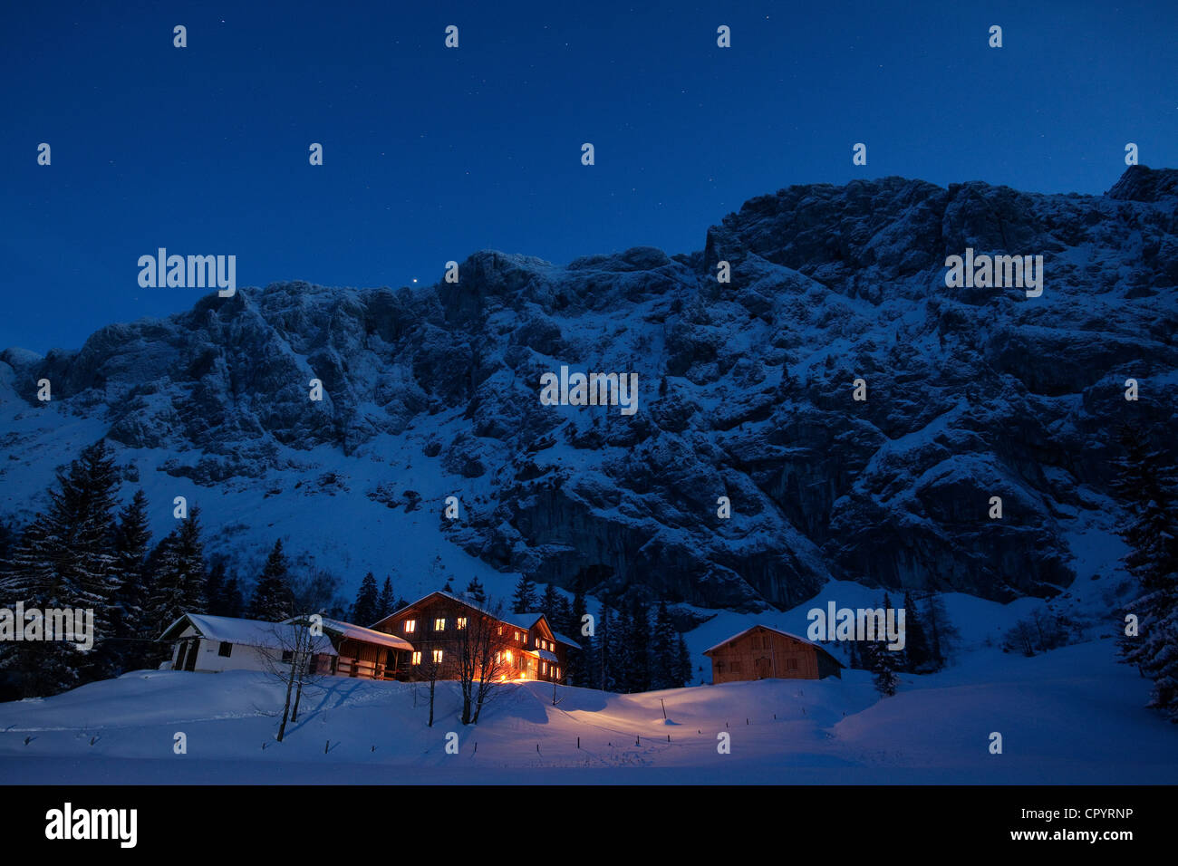 Tutzing Hut in winter, Benediktbeuern, Bavaria, Germany, Europe Stock Photo