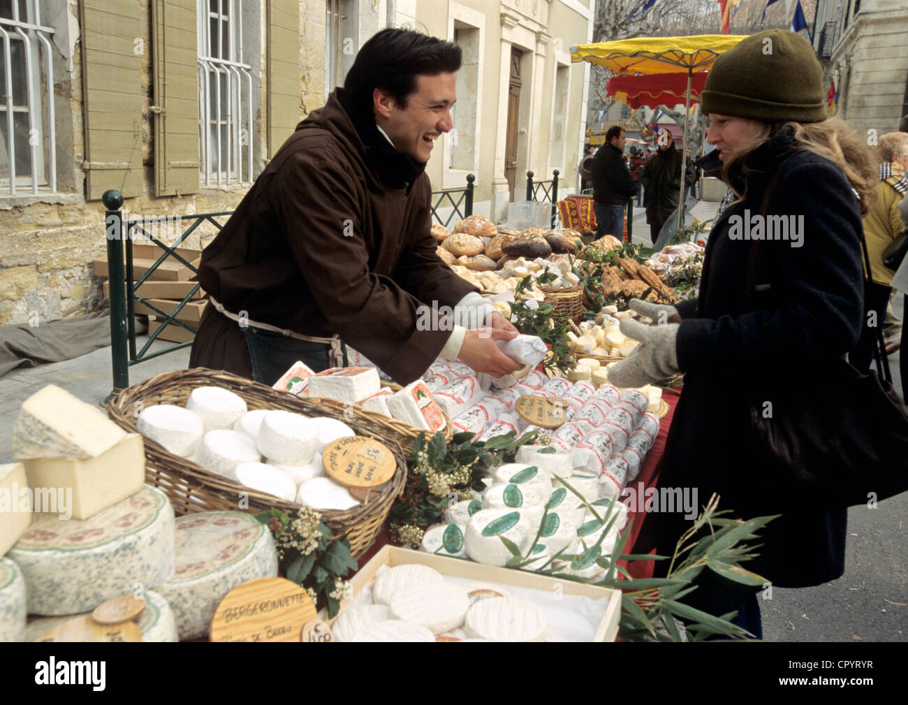 France, Vaucluse, Roquemaure, local products stand during the