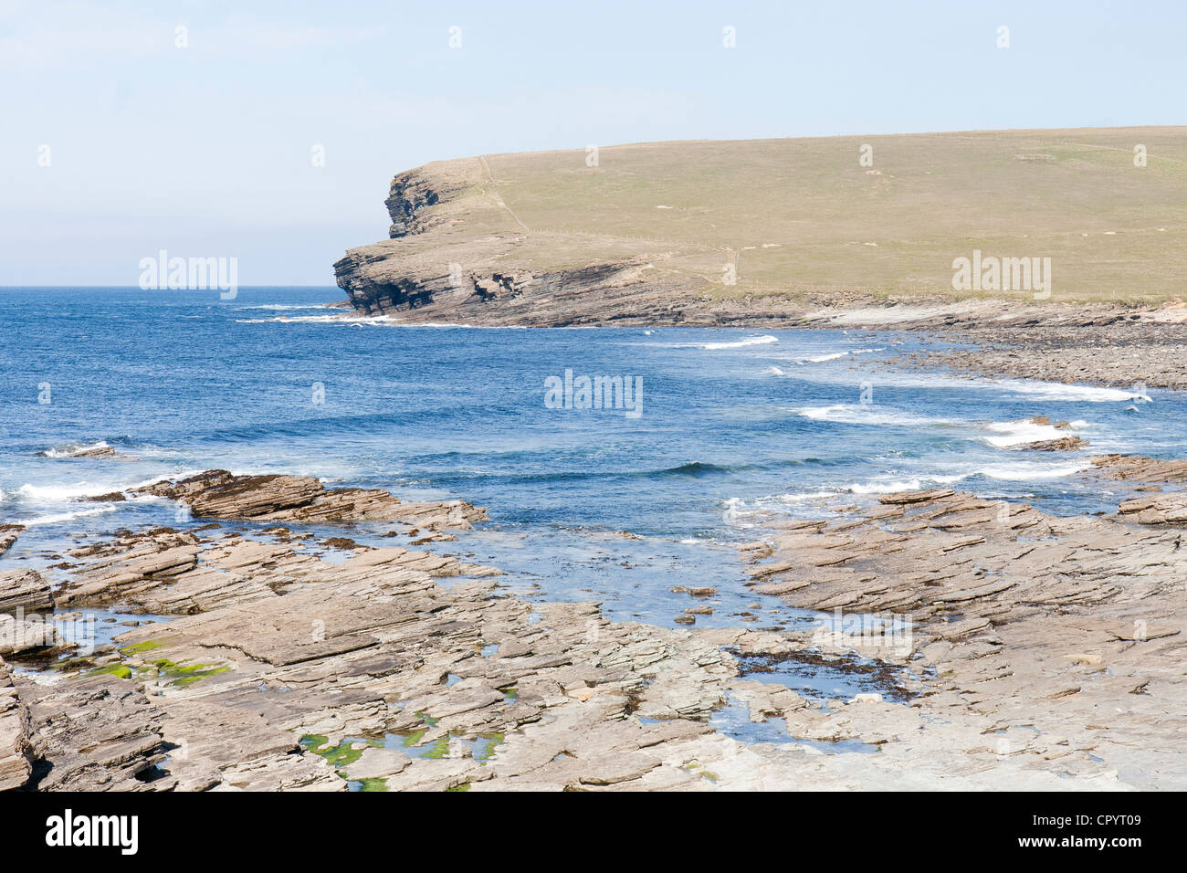 Birsay, Orkney Island, Scotland with a blue sea Stock Photo
