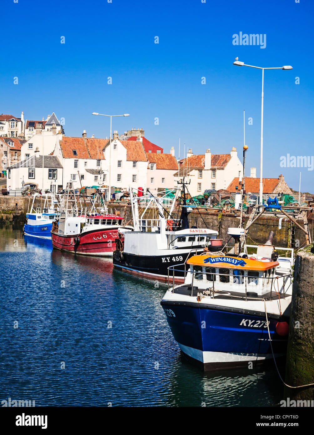 Fishing boats moored at Pittenweem harbour, East Neuk of Fife, Scotland. Stock Photo