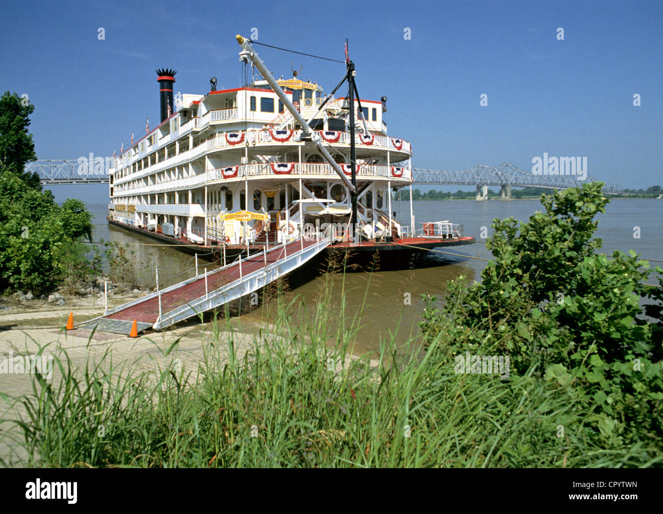 United States, Louisiana, the Mississippi Queen paddle boat on Mississippi River Stock Photo