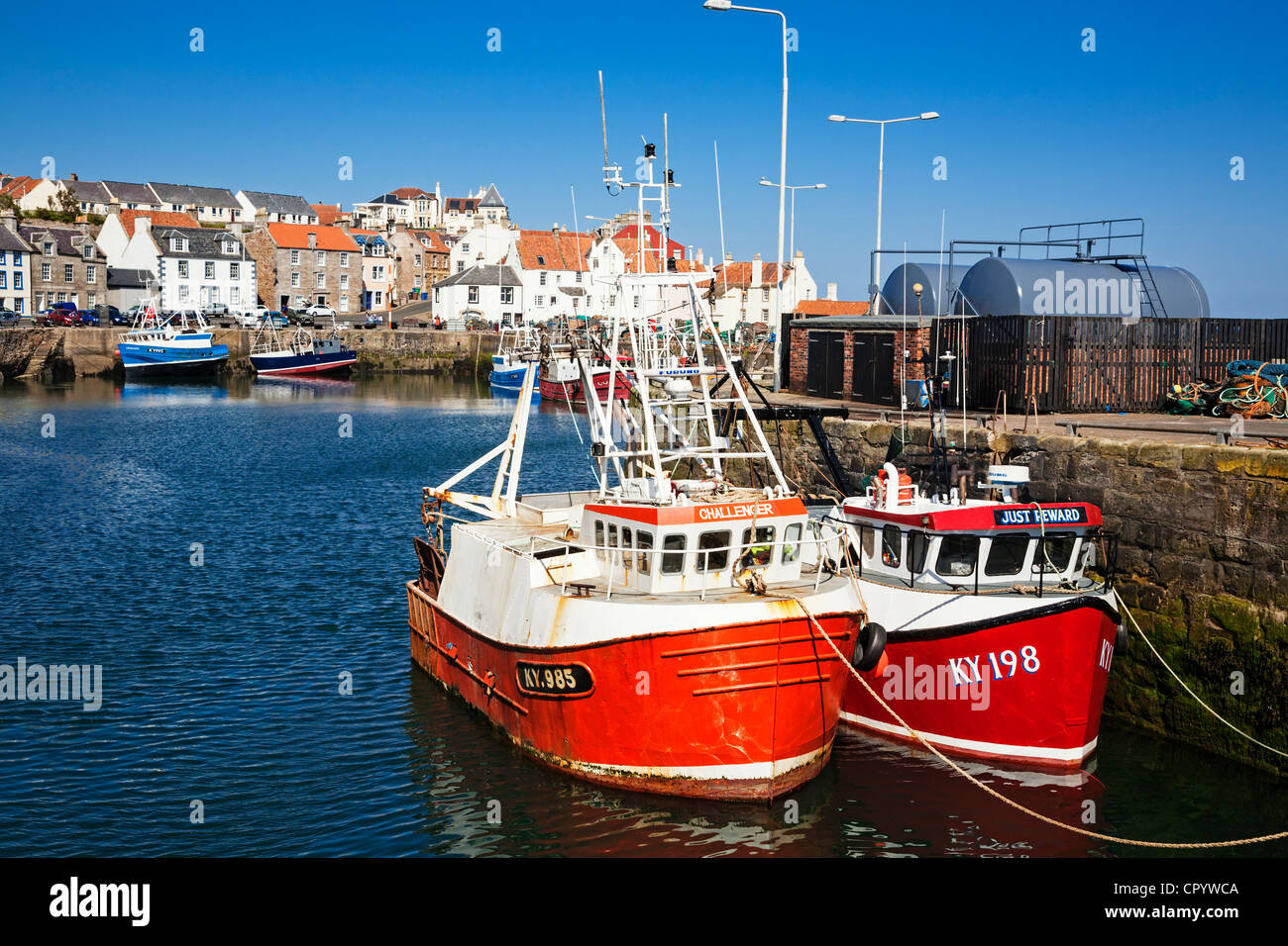 Fishing boats moored at Pittenweem harbour, East Neuk of Fife, Scotland. Stock Photo