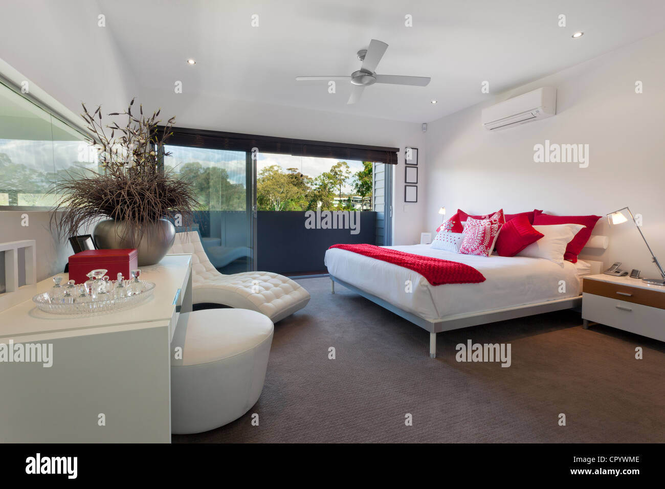 Stylish master bedroom in luxury Australian mansion Stock Photo Alamy