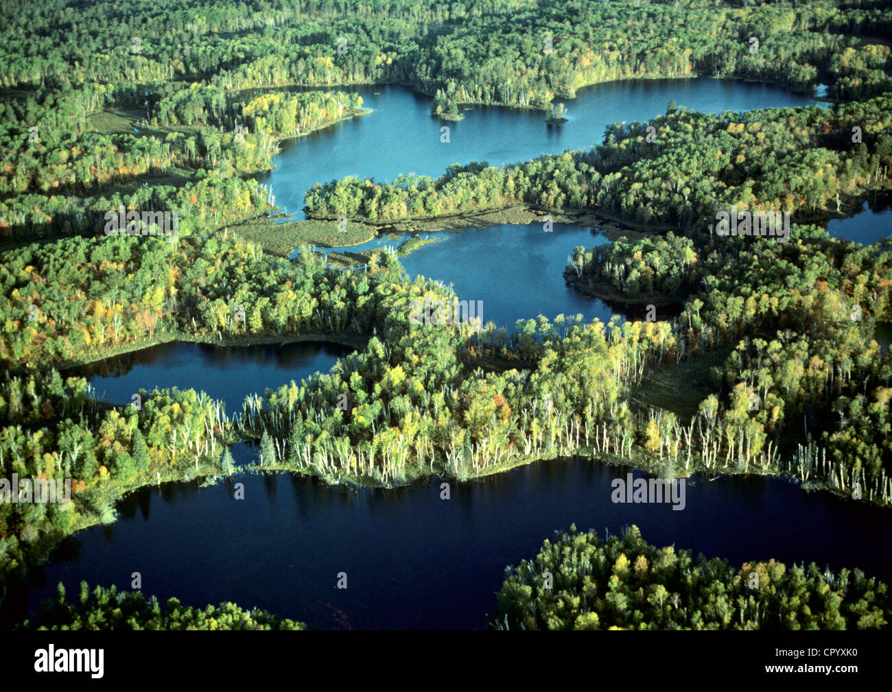United States, Minnesota, Itasca lake, source of Mississipi (aerial