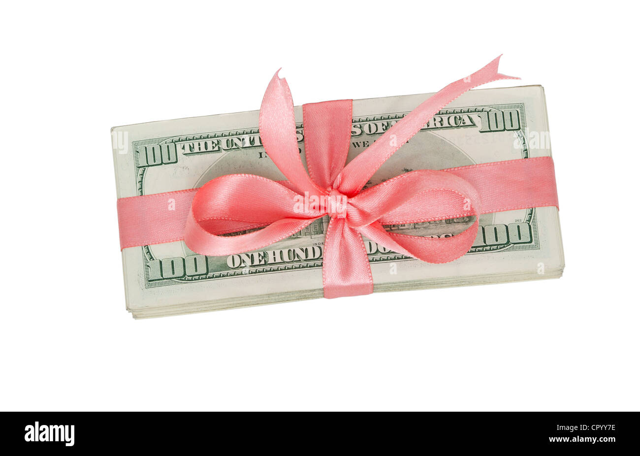 Money Wrapped In Bow a bundle of US dollars with pink ribbon bow Stock Photo - Alamy