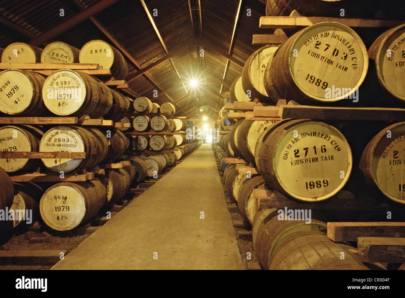Balblair distillery whiskey in barrel ageing store Stock Photo