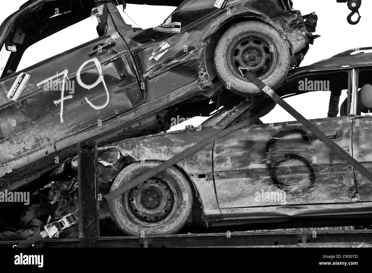 Damaged cars after autocross in Moosbeuren, Baden-Wuerttemberg, Germany, Europe Stock Photo