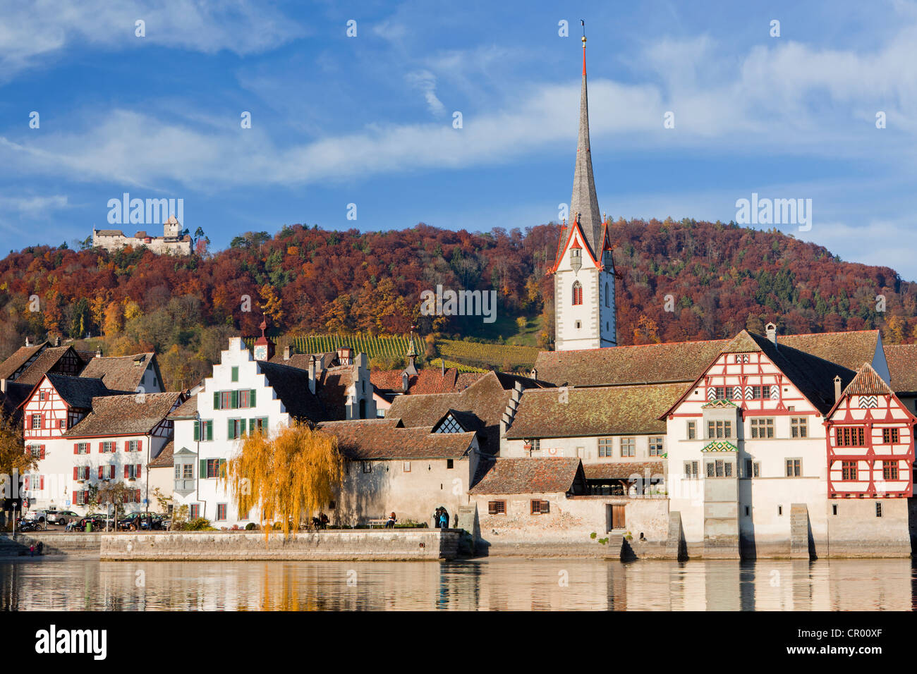 Castle and church of Stein am Rhein in autumn, Rhine, Switzerland, Europe, PublicGround Stock Photo
