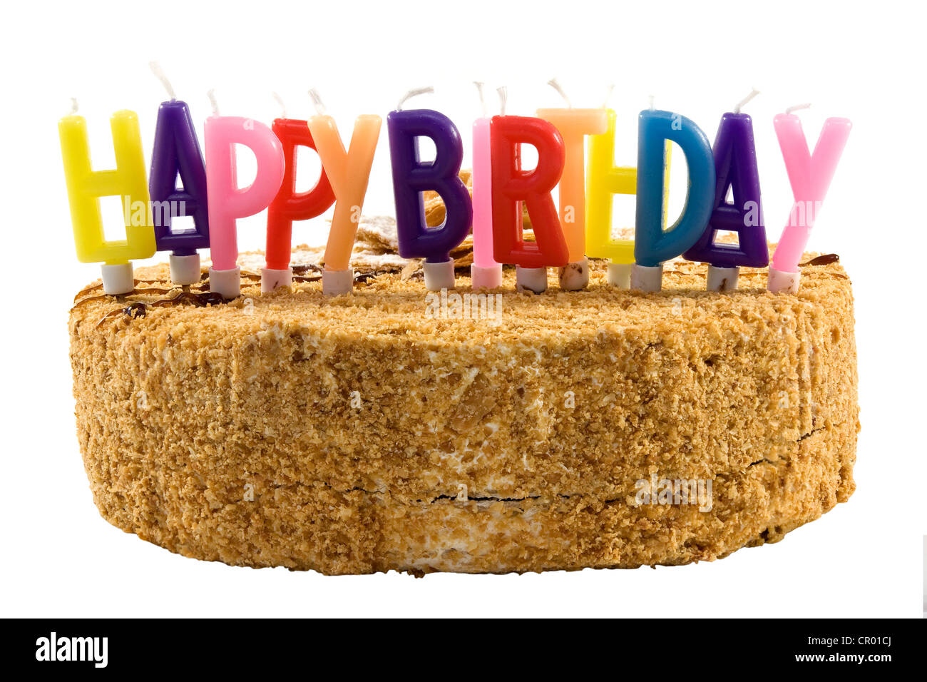 birthday cake with color candles isolated on white background Stock ...